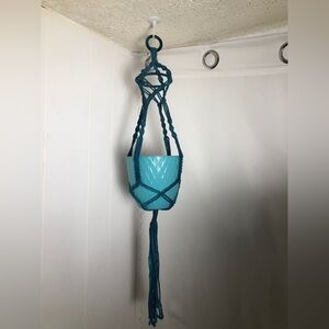- Dark Teal Macrame With Light Teal Pot. Brand New.